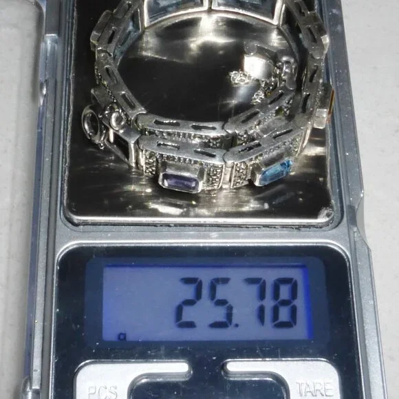 Vintage Silver Bracelet with Marcasite Amethyst Topaz Citrine Peridot Stones 7" - Picture 9 of 9